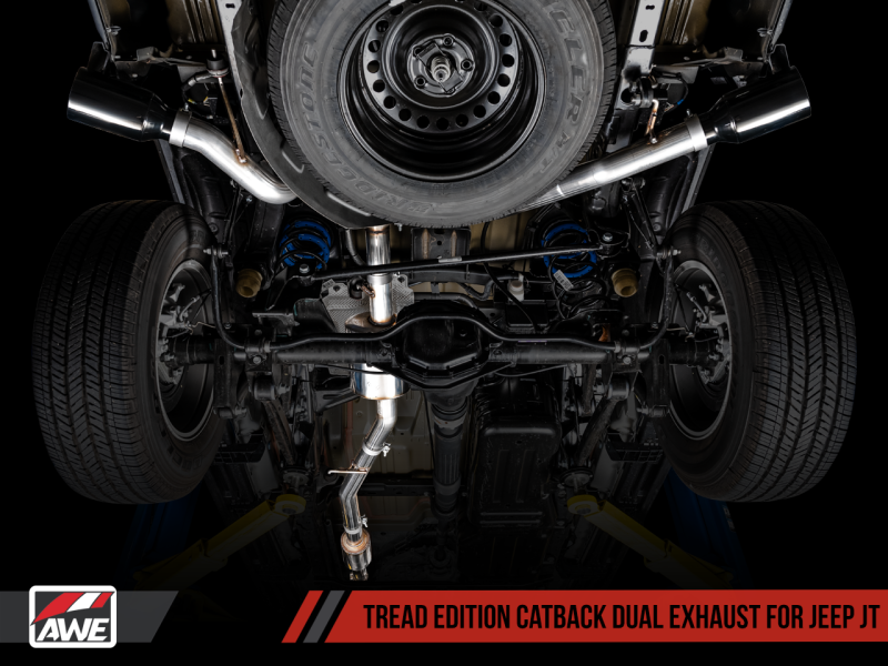 AWE Tuning 20-21 Jeep Gladiator JT 3.6L Tread Edition Cat-Back Dual Exhaust - Diamond Black Tip-AWE Tuning-797 Offroad