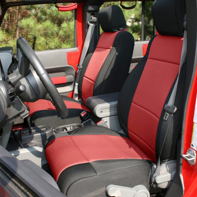 Rugged Ridge Seat Cover Kit Black/Red 11-18 Jeep Wrangler JK 2dr