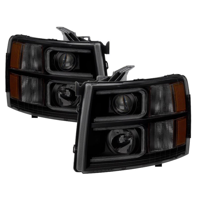 Xtune Chevy Silverado 1500/2500 07-13 Halo Projector Headlights Black Smoked PRO-JH-CS07-LED-BSM