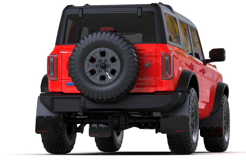 Rally Armor 21-22 Ford Bronco (Steel Bmpr + RB - NO Rptr/Sprt) Blk Mud Flap w/Red Logo