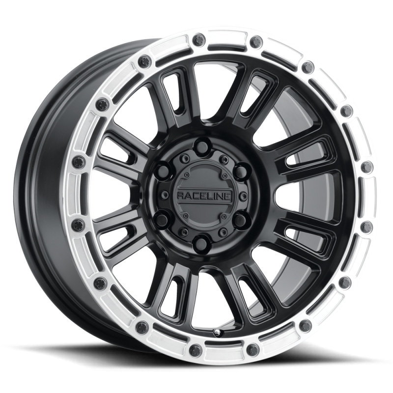 Raceline 956BS Compass 17x8.5in / 6x135 BP / 0mm Offset / 87.1mm Bore - Black & Silver Lip Wheel