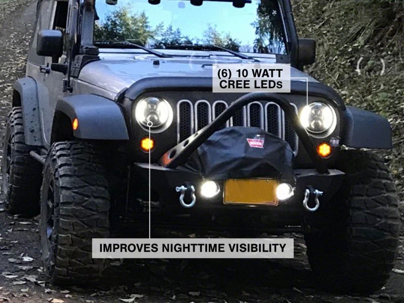 Raxiom 97-18 Jeep Wrangler TJ & JK 6-LED Headlights w/ Partial Halo- Blk Housing (Clear Lens)