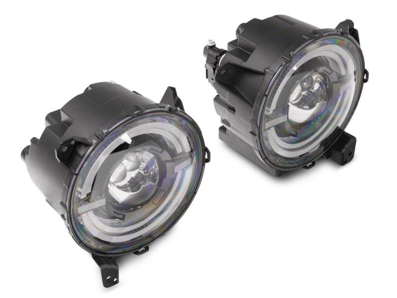 Raxiom 18-23 Jeep Wrangler JL Axial Series 9-In LED Angel Eye Headlights- Blk Housing (Clear Lens)