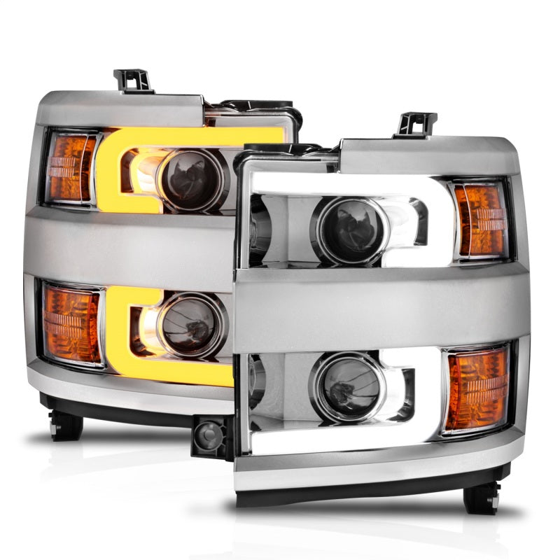 ANZO Projector Headlights 15-17 Chevrolet Silverado 2500HD / 3500HD Chrome w/ Chrome Rim