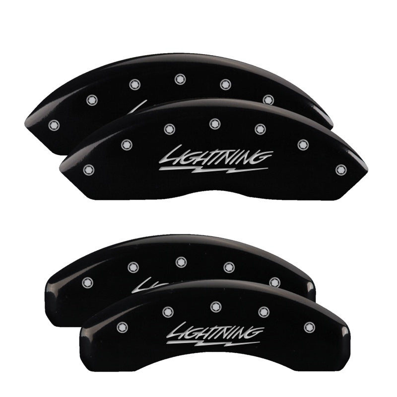 MGP 4 Caliper Covers Engraved Front & Rear Lightning Black finish silver ch