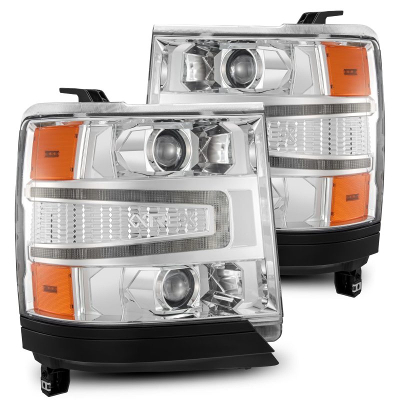 AlphaRex 16-18 Chevy 1500HD LUXX LED Proj Headlights Chrome w/Seq Actv Lgt / Seq Sig (Req PN 810023)