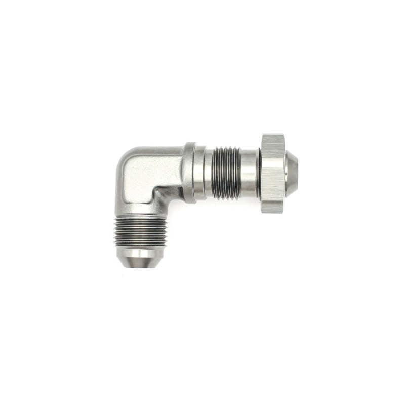 DeatschWerks 8AN Male Flare To 8AN Male Flare Bulkhead Adapter 90-Degree (Incl. Nut)