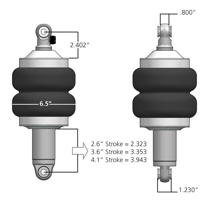 Ridetech HQ Series ShockWaves 2.6in travel 6.5in dia Double Convoluted .625in bearing/.625in Bearing