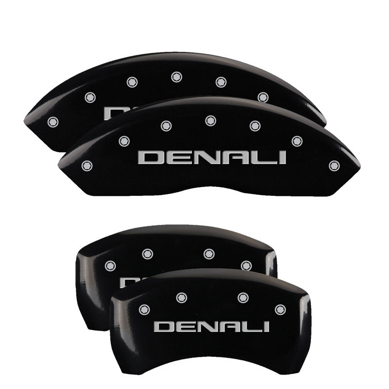 MGP 4 Caliper Covers Engraved Front & Rear Denali Black Finish Silver Char 2019 GMC Arcadia