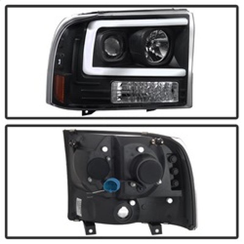 Spyder 99-04 Ford F250 Super Duty Projector Headlights - Light Bar - Black PRO-YD-FF25099V2-LB-BK