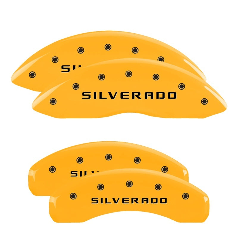 MGP 4 Caliper Covers Engraved Front & Rear Silverado Yellow Finish Blk Char 04 Chevy Avalanche 1500