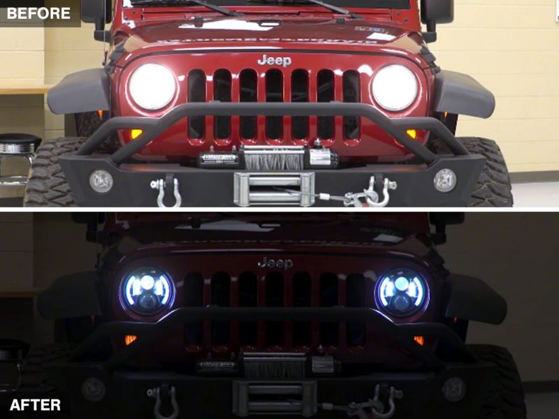 Raxiom 97-18 Jeep Wrangler TJ & JK 6-LED Headlights w/ Partial Halo- Blk Housing (Clear Lens)