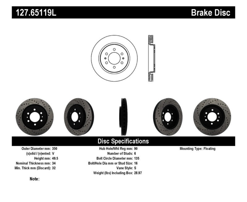 StopTech Slotted & Drilled Sport Brake Rotor