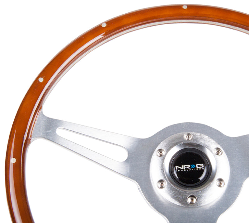 NRG Classic Wood Grain Steering Wheel (365mm) Wood w/Metal Accents & Polished Alum. 3-Spoke Center