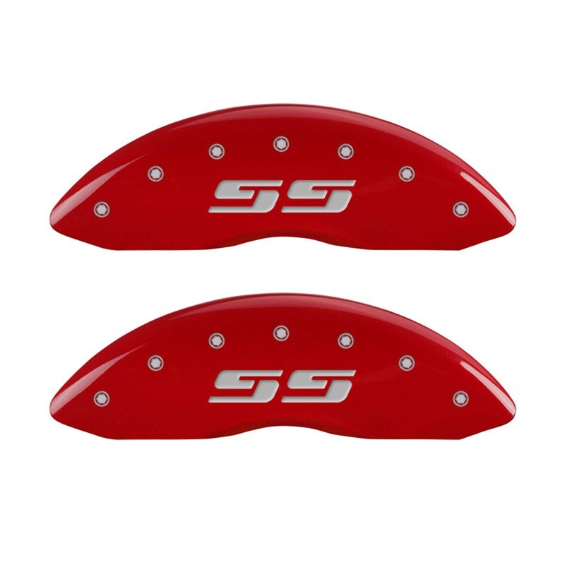 MGP 2 Caliper Covers Eng Front Silverado SS Red Finish Sil Char 2010 Chevy Silverado 1500