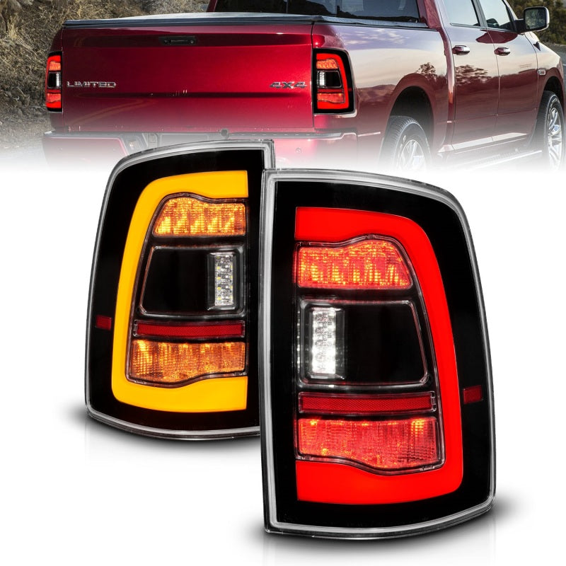 ANZO 09-18 Dodge Ram 1500 Sequential LED Taillights Black w/Switchback Amber Signal