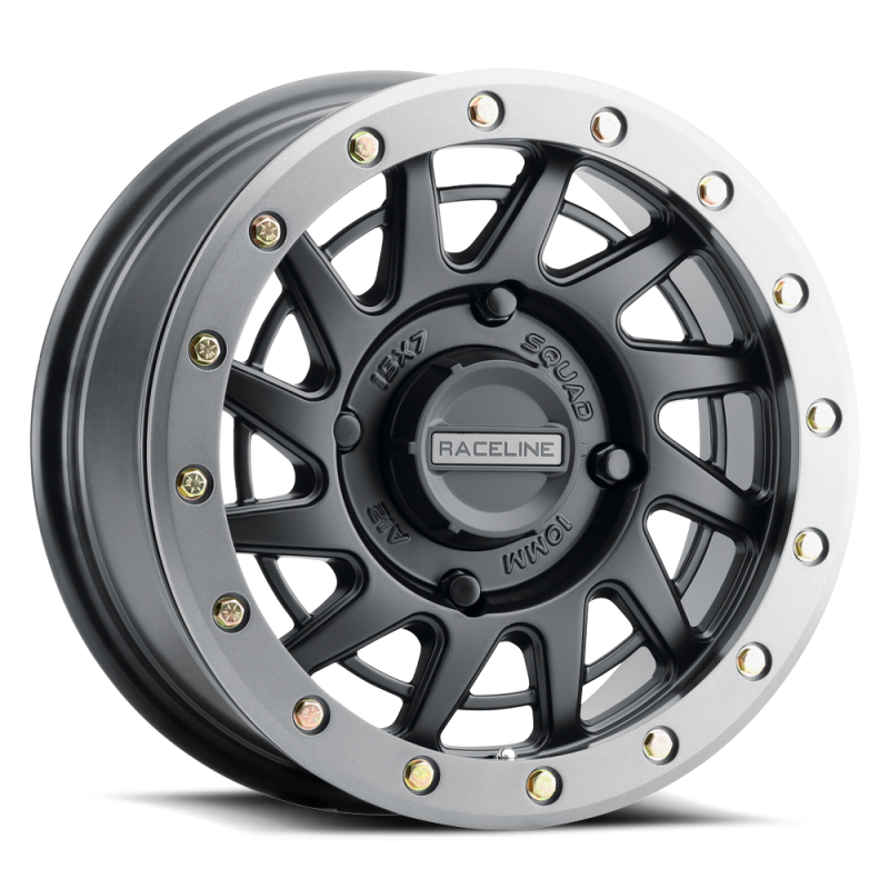 Raceline A12BG Squad 15x7in/4x137 BP/10mm Offset/110.18mm Bore - BLK & Gunmetal Ring Beadlock Wheel