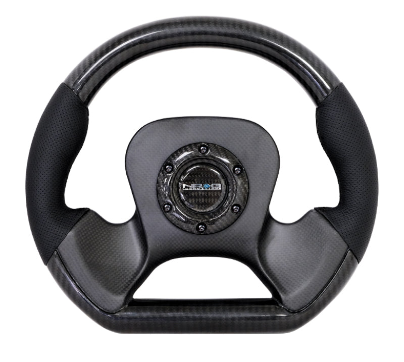 NRG Carbon Fiber Steering Wheel (320mm) CF Center Plate & Two-Tone Carbon w/Leather Trim Handles