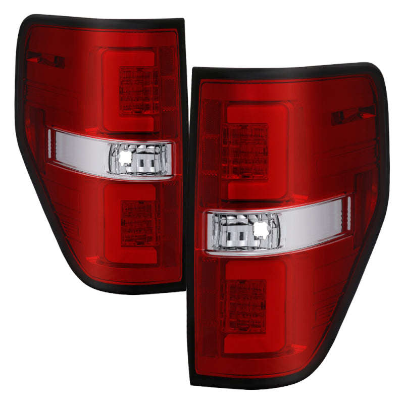 Spyder 09-14 Ford F150 V2 Light Bar LED Tail Lights - Red Clear (ALT-YD-FF15009V2-LBLED-RC)