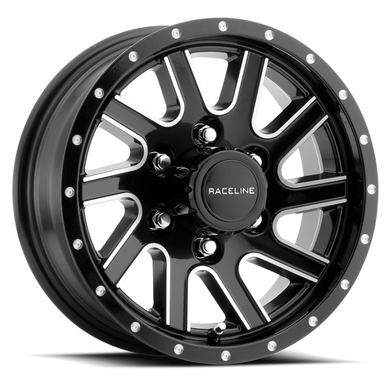 Raceline 820M Twisted 15x6in / 6x139.7 BP / 0mm Offset / 4.25mm Bore - Black & Machined Wheel