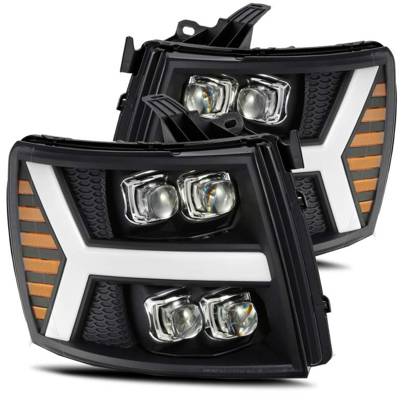 AlphaRex 07-13 Chevy 1500HD NOVA LED Proj Headlights Plank Style Matte Blk w/Activ Light/Seq Signal