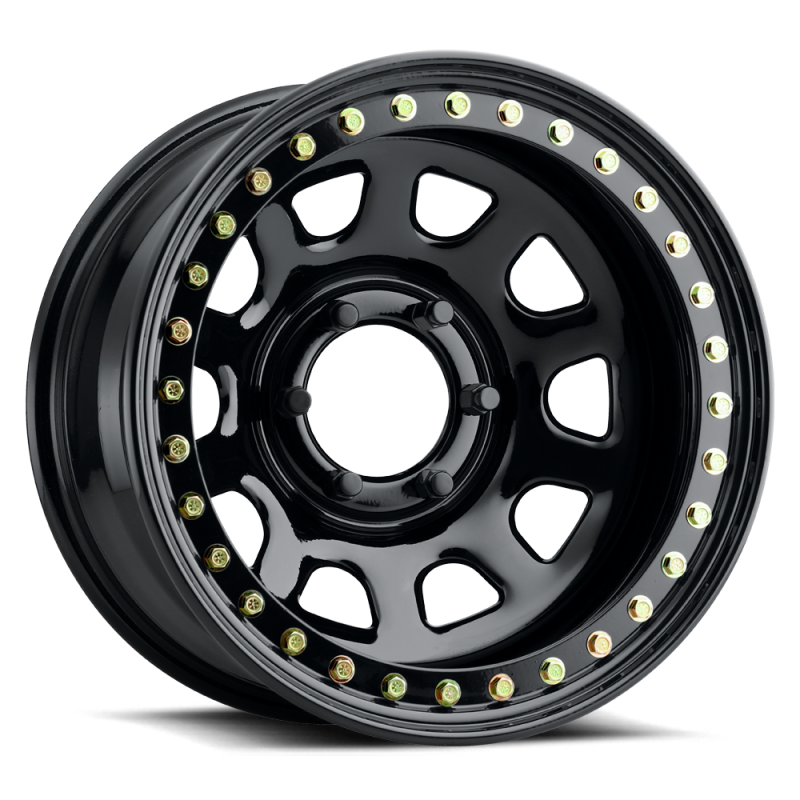 Raceline RT51 Daytona Rock 15x7in/5x114.3 BP/-6mm Offset/83.82mm Bore - Gloss Black Beadlock Wheel