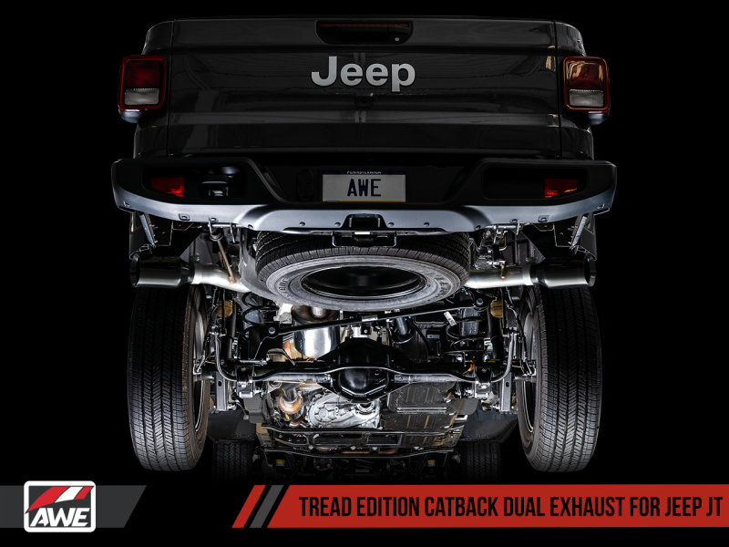 AWE Tuning 20-21 Jeep Gladiator JT 3.6L Tread Edition Cat-Back Dual Exhaust - Diamond Black Tip-AWE Tuning-797 Offroad