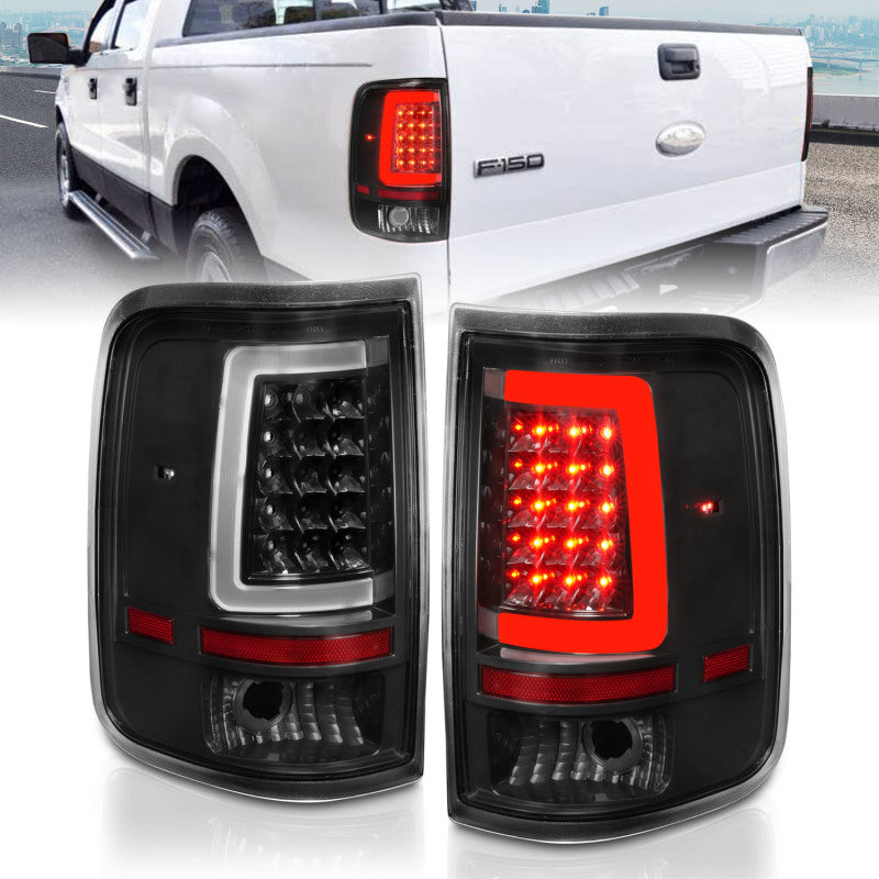 ANZO 2004-2006 Ford F-150 LED Tail Lights w/ Light Bar Black Housing Clear Lens