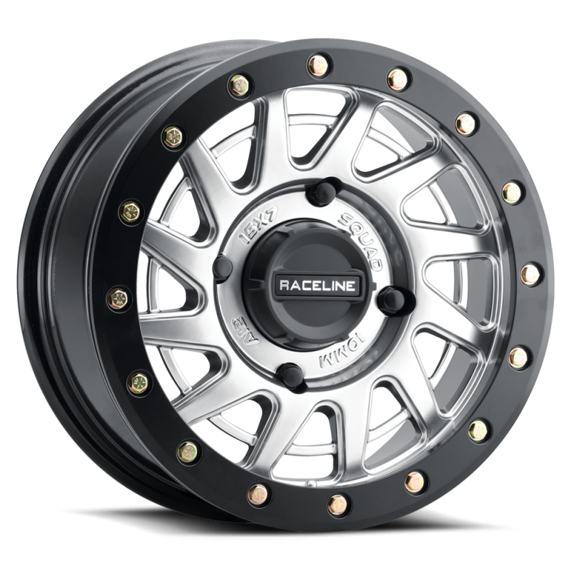 Raceline A12SB Squad 15x7in/4x137 BP/38mm Offset/110.18mm Bore - Silver & Black Ring Beadlock Wheel