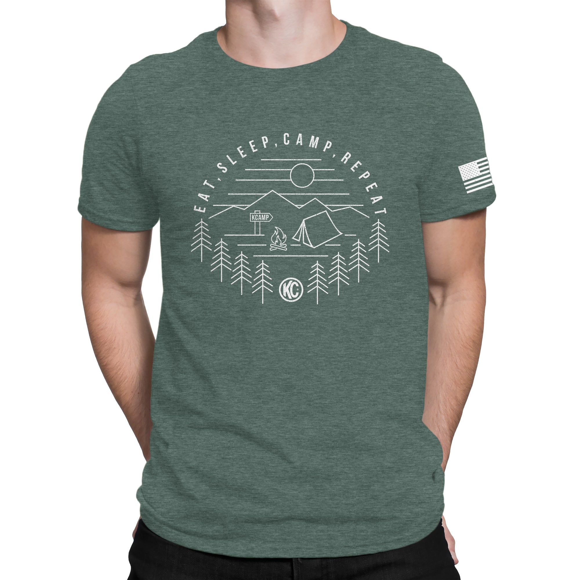 KC Eat Sleep Camp Repeat Tee Shirt - Pine - Large