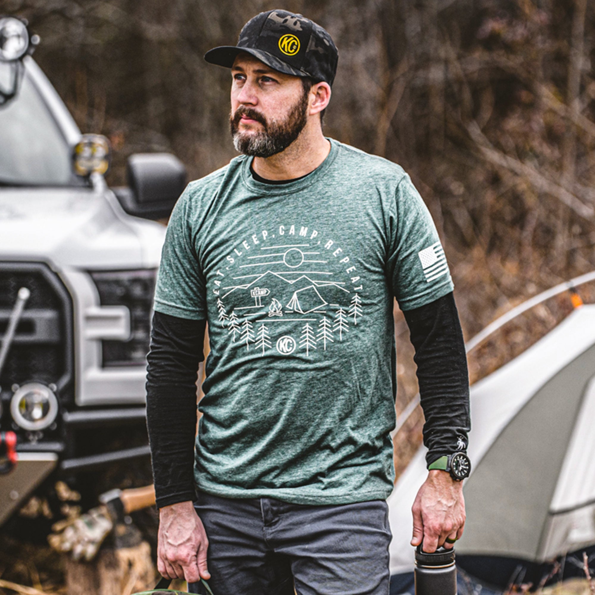 KC Eat Sleep Camp Repeat Tee Shirt - Pine - 4X-Large