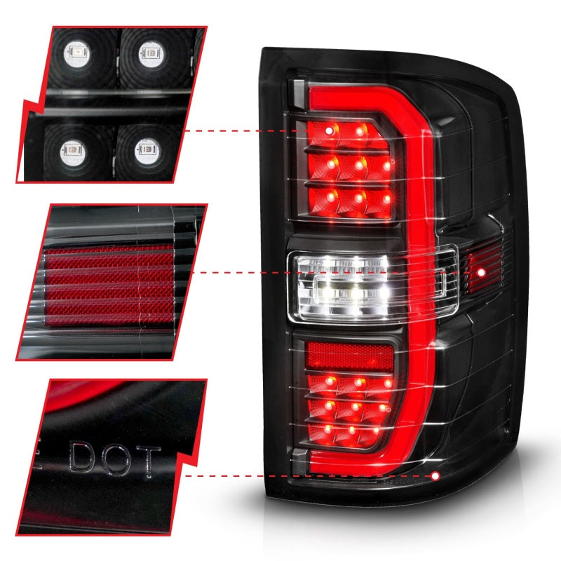 ANZO 14-18 GMC Sierra 1500 Full LED Taillights Black Housing Clear Lens (w/C Light Bars)