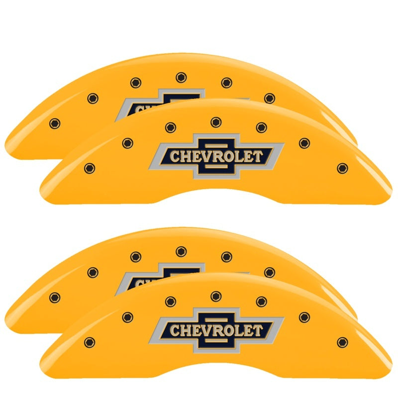 MGP 4 Caliper Covers Engraved F & R 100th Anniv Yellow Finish Black Char 2019 Chevy Silverado 2500HD