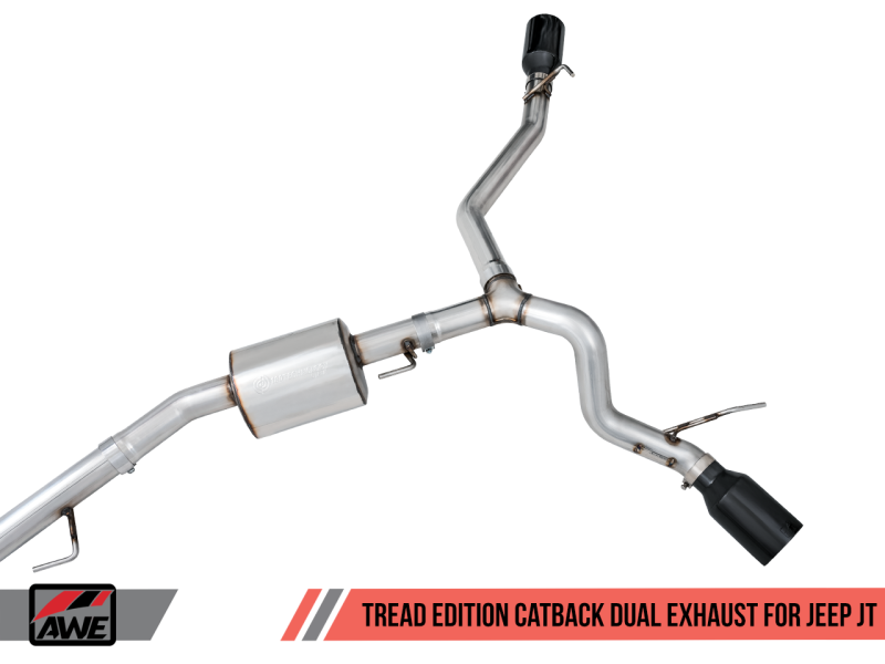 AWE Tuning 20-21 Jeep Gladiator JT 3.6L Tread Edition Cat-Back Dual Exhaust - Diamond Black Tip-AWE Tuning-797 Offroad
