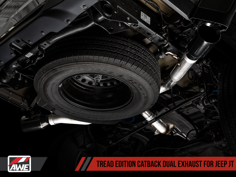 AWE Tuning 20-21 Jeep Gladiator JT 3.6L Tread Edition Cat-Back Dual Exhaust - Diamond Black Tip-AWE Tuning-797 Offroad