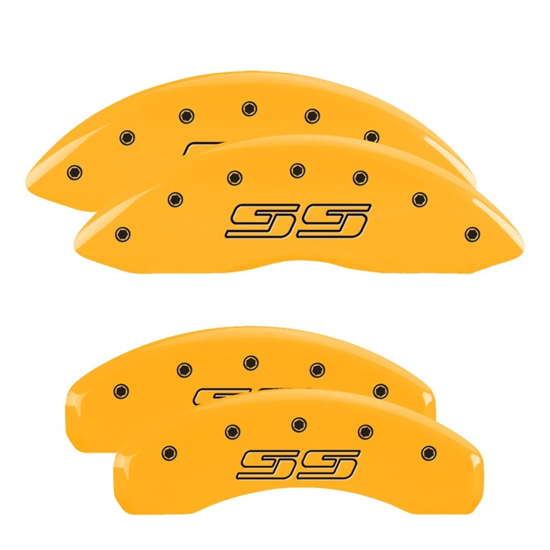 MGP 4 Caliper Covers Engraved Front & Rear Avalanche style/SS Yellow finish black ch