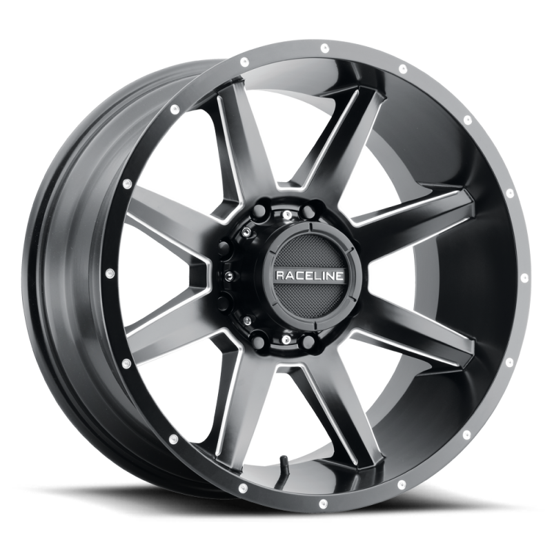 Raceline 954M Stryker 20x9in / 5x127 BP / 0mm Offset / 78.1mm Bore - Satin Black & Milled Wheel