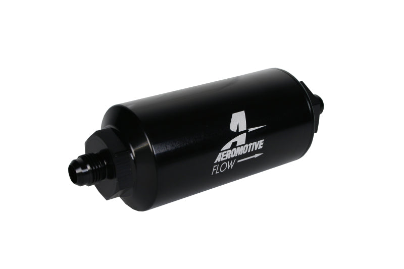 Aeromotive In-Line Filter - (AN-6 Male) 10 Micron Fabric Element Bright Dip Black Finish