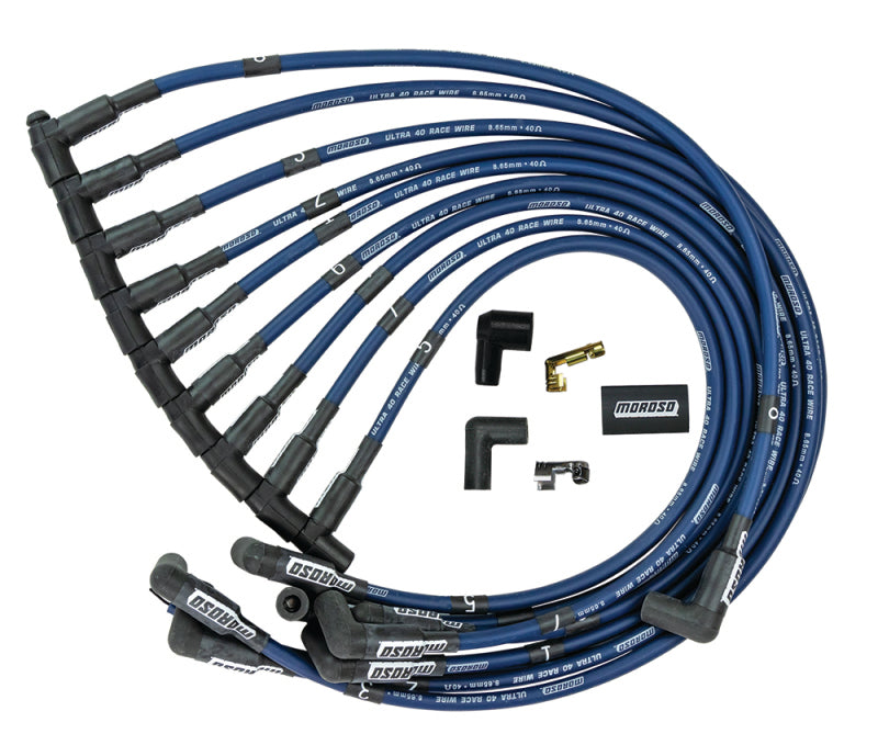 Moroso Chevrolet Small Block Ignition Wire Set - Ultra 40 - Unsleeved - HEI - Over Valve - Blue