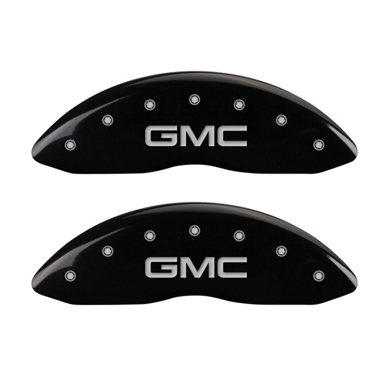 MGP 4 Caliper Covers Engraved Front & Rear GMC Black finish silver ch