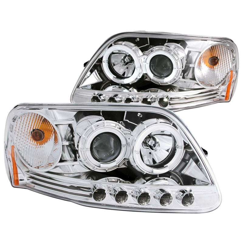 ANZO 1997.5-2003 Ford F-150 Projector Headlights w/ Halo and LED Chrome 1pc