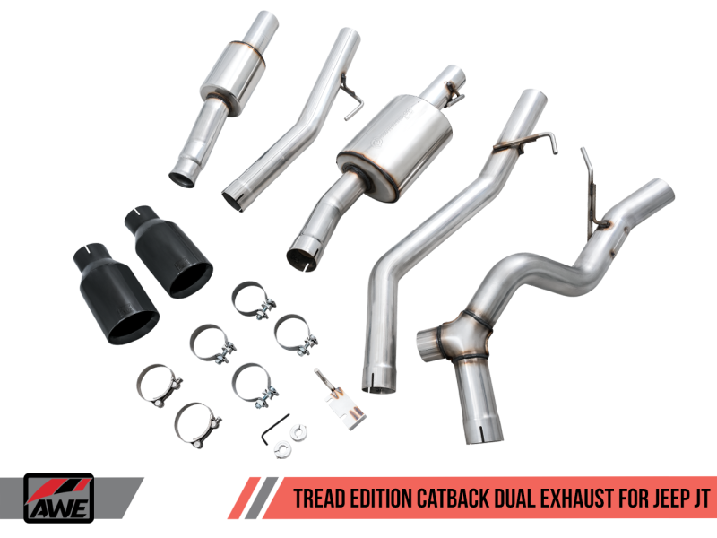 AWE Tuning 20-21 Jeep Gladiator JT 3.6L Tread Edition Cat-Back Dual Exhaust - Diamond Black Tip-AWE Tuning-797 Offroad
