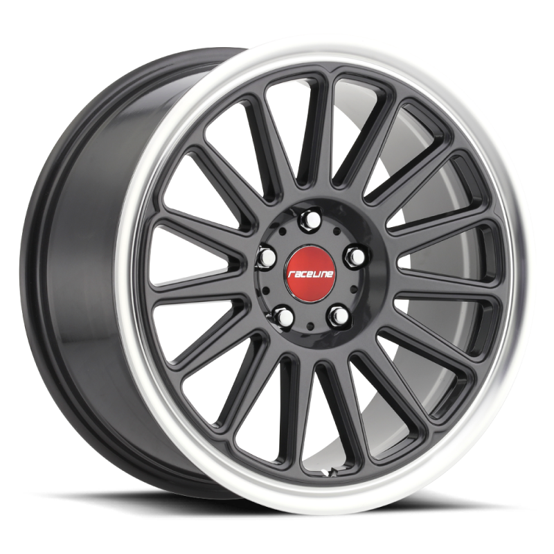 Raceline 315G Grip 17x8in / 5x100 BP / 30mm Offset / 72.6mm Bore - Gunmetal & Machined Wheel