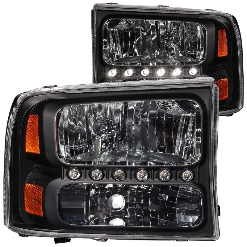 ANZO 2000-2004 Ford Excursion Crystal Headlights Black w/ LED 1pc