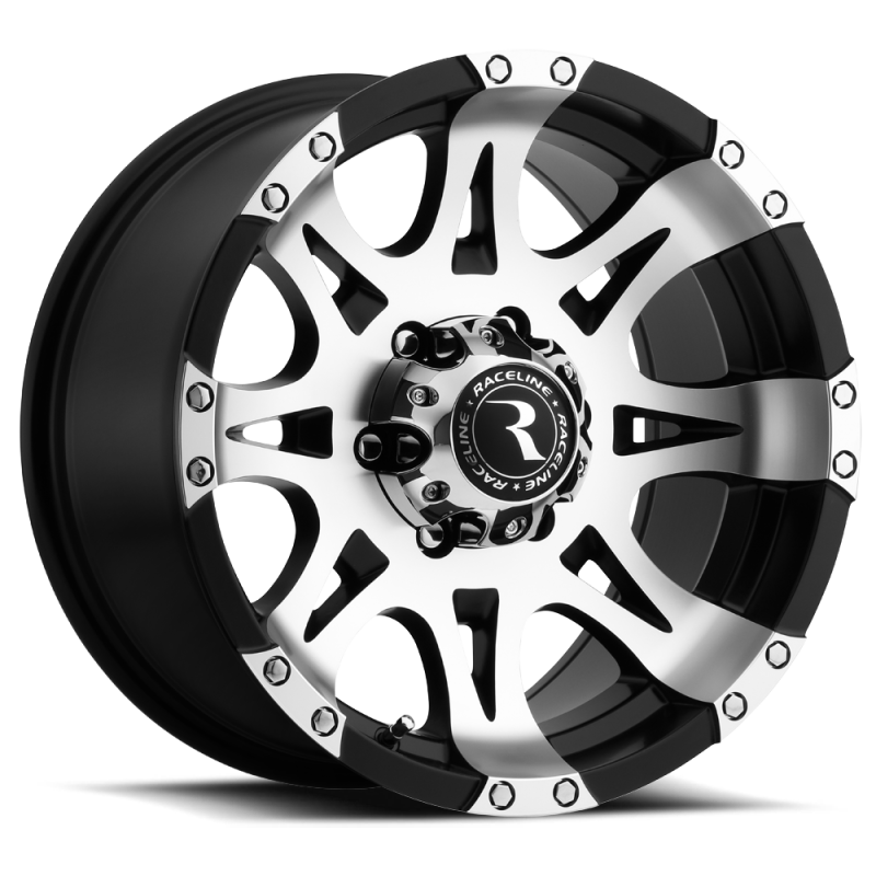 Raceline 982 Raptor 16x8in / 6x139.7 BP / 0mm Offset / 106.1mm Bore - Black & Machined Wheel