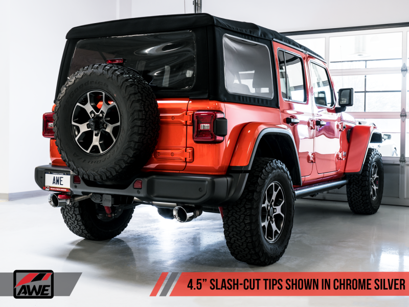 AWE Tuning 2018+ Jeep Wrangler JL/JLU Tread Edition Axle-Back Dual Exhaust - Chrome Silver Tips