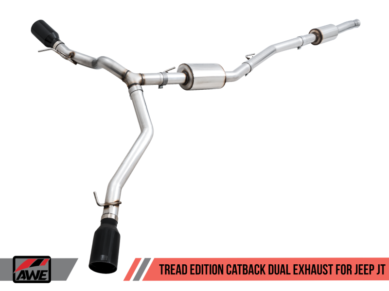 AWE Tuning 20-21 Jeep Gladiator JT 3.6L Tread Edition Cat-Back Dual Exhaust - Diamond Black Tip-AWE Tuning-797 Offroad
