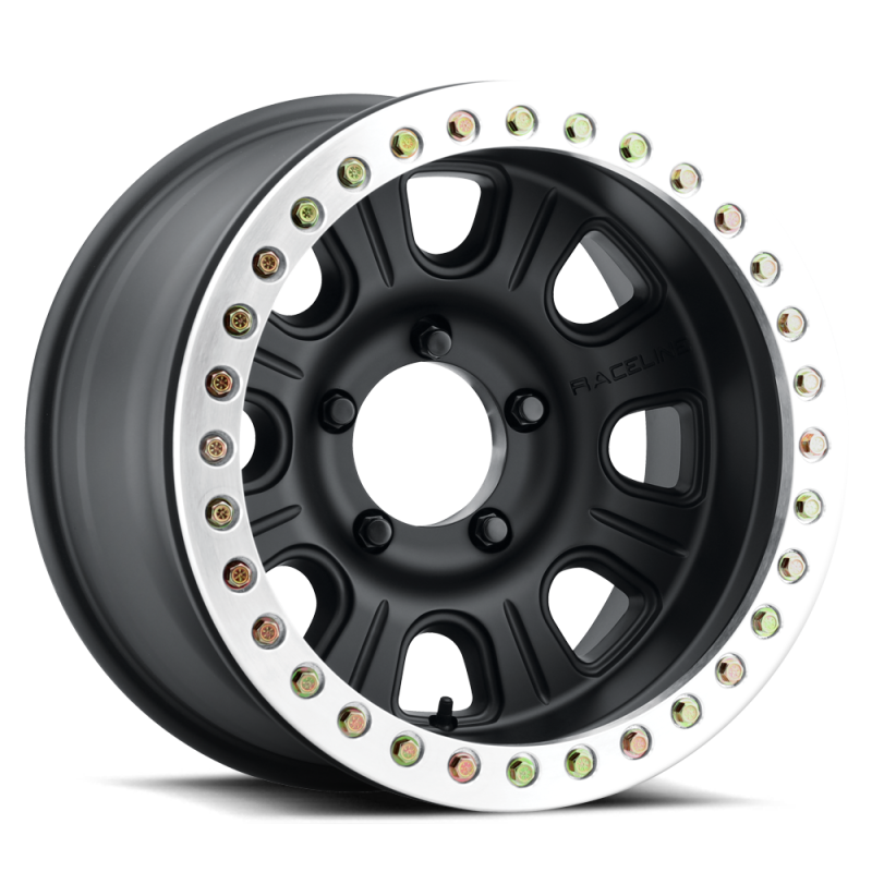 Raceline RT231 Monster 17x9.5in/5x127 BP/-32mm Offset/83.82mm Bore - BLK & MACH. Ring Beadlock Wheel