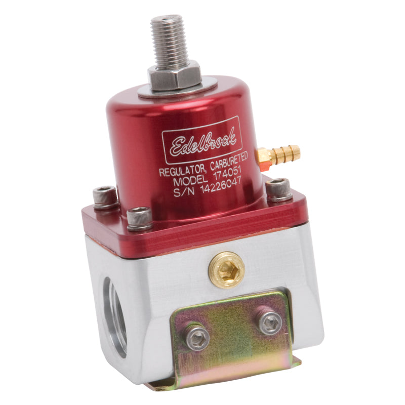 Edelbrock Fuel Pressure Regulator Carbureted 180 GPH 5-10 PSI -10 In/Out -6 Return Red/Clear