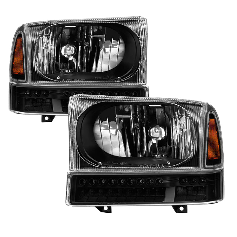 xTune Ford F250 F350 Superduty Excursion 99-04 OEM Style Headlights - Black HD-JH-FF25099-SET-LED-BK